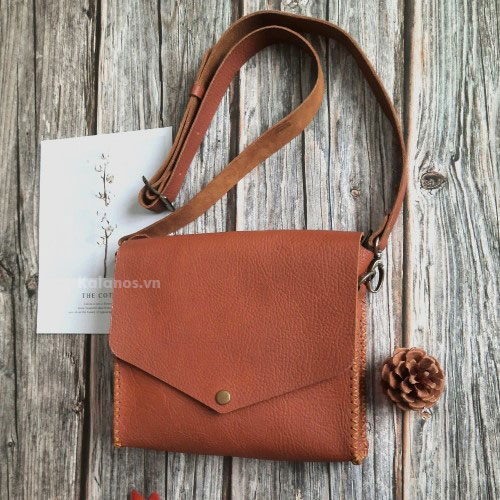 Túi xách nữ đeo chéo handmade nhỏ gọn da bò Kalanos KTNU3350-Nau Handmade leather wallet bag- Kalanos